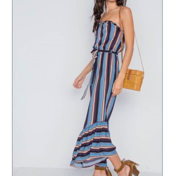 Closet clear🚨stripes strapless flare leg jumpsuit - Picture 3 of 6